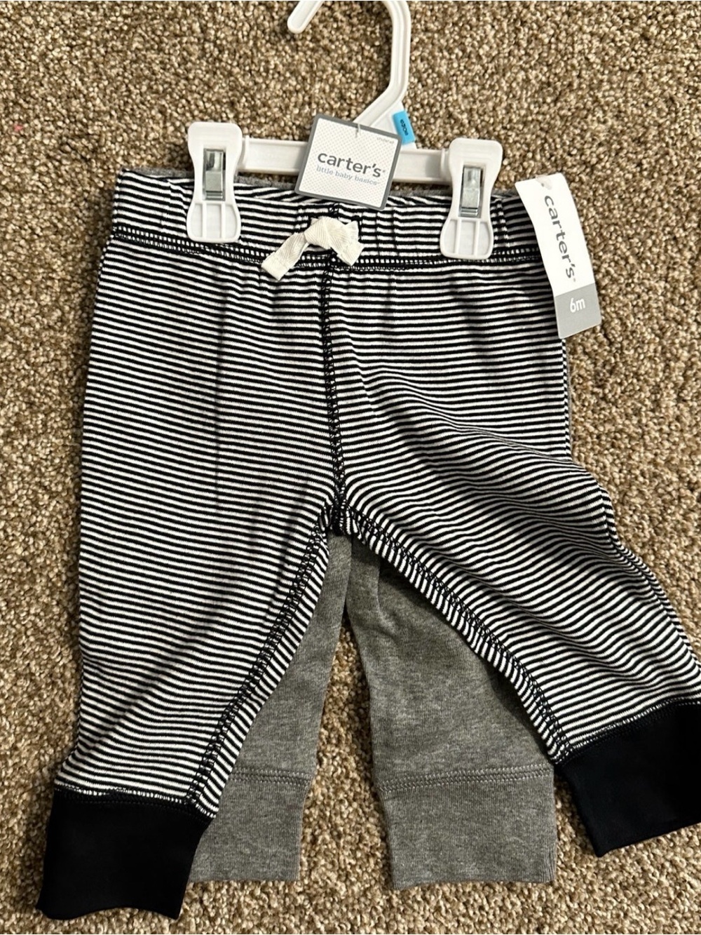 Carter's Black & White Striped Baby Leggings with Black Cuffs